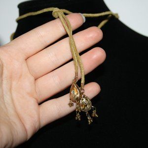 Long choker drop necklace, olive leather